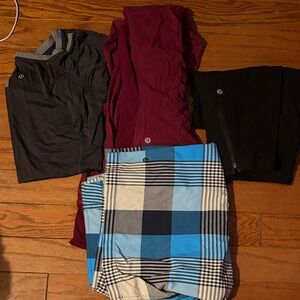 Blue Plaid men’s shorts 38, burgundy jacket 4/6 black joggers  6 shirt  8